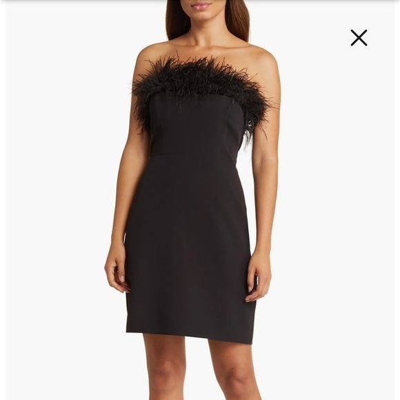 NEW Feather Trim Strapless Minidress Sam Edelman black size 10 - Picture 1 of 13